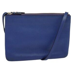 Authentic CELINE Trio Shoulder Bag Leather Blue Gold